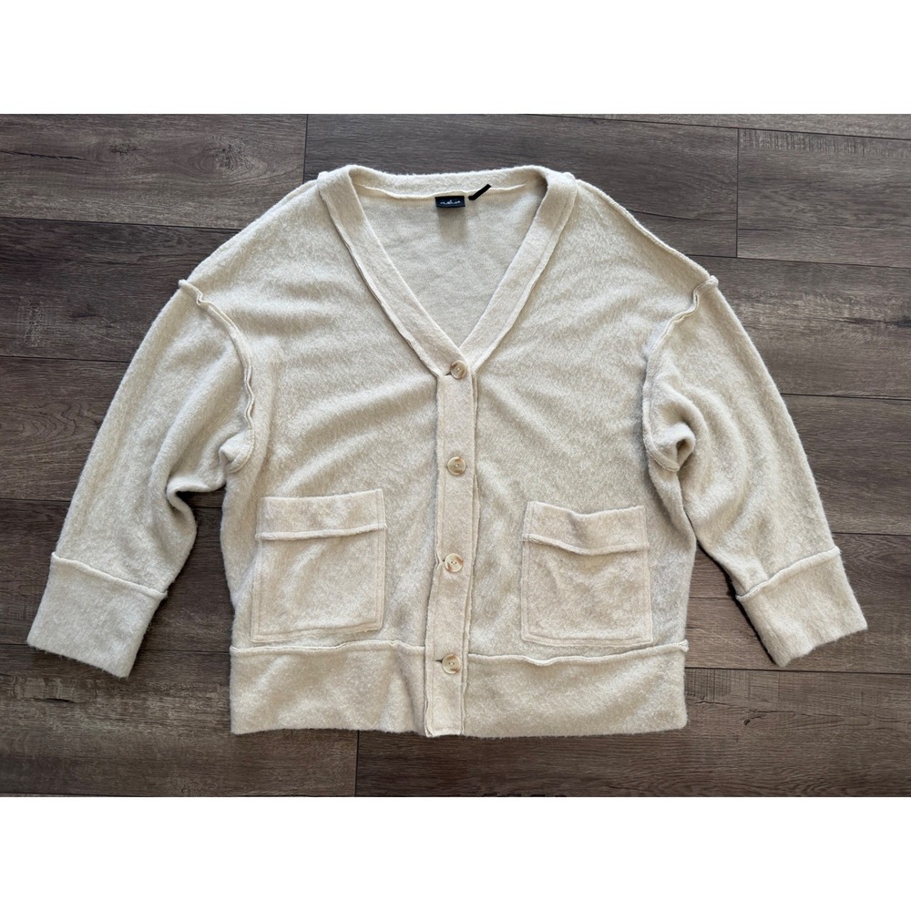 Out From Under Urban Outfitters Cream Fuzzy Button Cardigan Sweater L OB1232760